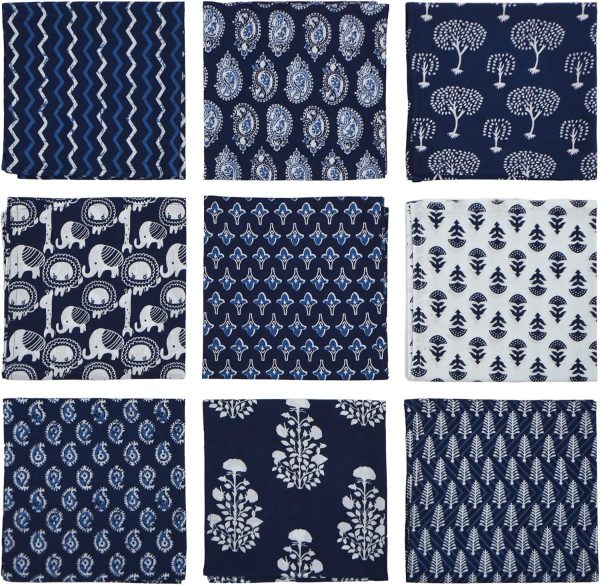 DIYANAIMPEX 10 Pc Cotton Cloth Napkins Hand Block Print Hand Made Size 16x16 Inch Printed Home Decor Indian Eco Friendly Mix Lot Dinner Napkins (Multicolor)