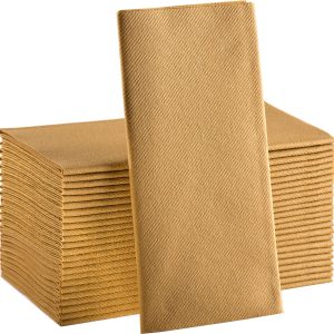 Gold Paper Napkins | Linen Feel Guest Disposable Cloth Like Dinner Napkins | Hand Towels | Soft, Absorbent, Paper Hand Napkins for Kitchen, Bathroom, Parties, Weddings, Dinners | 50 Pack