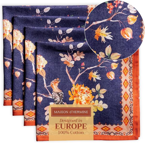 Maison d' Hermine Napkin 100% Cotton 20 Inch x 20 Inch Set of 4 Dinner Napkins, Decorative Cloth Napkin for Gifts, Dining, Buffet Party & Camping, Kelim - Infinity - Thanksgiving/Christmas