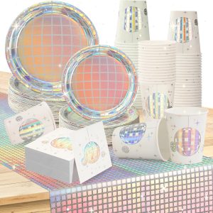 Disco Party Supplies - Disco Ball Paper Plates Disco Ball Paper Cups Disco Party Cocktail Napkins Disco Party Table Runner 70s Disco Party Decorations (101Pcs) - Multicolor