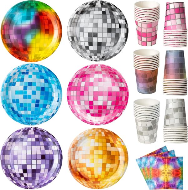 K1tpde Disco Party Tableware Set- 90PCS Disco Theme 70s Party Paper Plates Kit Pink Silver Disco Birthday Decorations Disco Plates Disposable Paper Cup Napkins for Ladies 80s 90s Dance Party Supplies