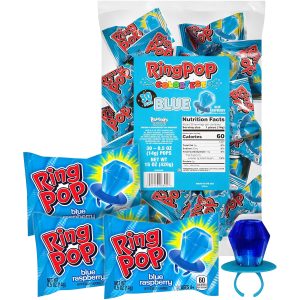Ring Pop Blue Colorfest Holiday Candy Blue Lollipops - 30 Ct Bulk Candy Individually Wrapped in Blue Raspberry Flavor - Hard Candy Lollipops For Party Favors, Stocking Stuffers, Bachelorette Parties