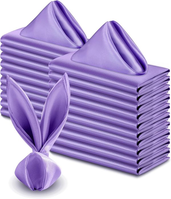 VACVELT 50 Pack Light Purple Satin Napkins 20x20 Inch Wedding Napkins Bulk, Decorative Elegant Dinner Napkins Square Table Napkins Decor, Silky Satin Cloth Napkins for Banquet Graduation Party
