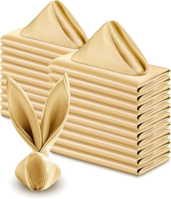 VACVELT 50 Pack Gold Satin Napkins 17x17 Inch Wedding Napkins Bulk, Decorative Elegant Dinner Napkins Square Table Napkins Decor, Silky Satin Cloth Napkins for Restaurant Banquet Graduation Party