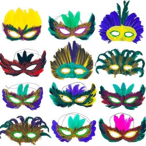 Podzly - 12 Assorted Mardi Gras Masks - Party Masks - Ideal for Celebrations, Carnival, Prom, Ballroom - Perfect for New Year's Eve - Antifaces Elegantes, Venetian Masquerade Mask, Mascaras Venecia