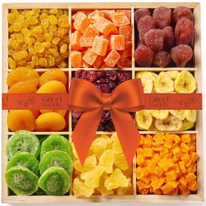 Dried Fruit Gift Basket - Extra Large - 9 Varieties of Sweets in Reusable Wooden Crate - Premium Fruit Gift Basket - All Natural Gourmet Dried Fruit Gifts - Healthy Gift Box, Thanksgiving, Holiday Gift, Birthday, Care Package, Corporate Gifting, Get Well