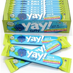 Heaven & Earth Sour Blue Raspberry Yay Taffy (24 Pack) | Dye Free | Natural Colors & Flavors | No High Fructose Corn Syrup | Gluten Free | Kosher | Wonderfully Delicious!