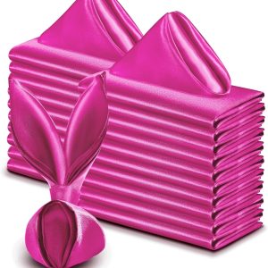 VACVELT 50 Pack Hot Pink Satin Napkins 20x20 Inch Wedding Napkins Bulk, Decorative Elegant Dinner Napkins Square Table Napkins Decor, Silky Satin Cloth Napkins for Restaurant Graduation Party