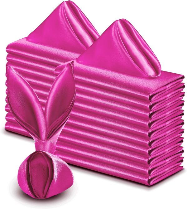 VACVELT 50 Pack Hot Pink Satin Napkins 20x20 Inch Wedding Napkins Bulk, Decorative Elegant Dinner Napkins Square Table Napkins Decor, Silky Satin Cloth Napkins for Restaurant Graduation Party