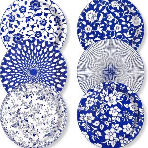 90 Pcs Paper Plates 10 Inch Bulk Thick Heavy Duty Disposable Plates Printed Blue and White Plate for Party, Wedding, Birthday, Tea, Picnic Barbecue, Everyday Use, Soak Proof, Cut Proof