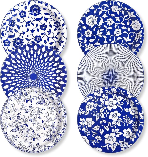 90 Pcs Paper Plates 10 Inch Bulk Thick Heavy Duty Disposable Plates Printed Blue and White Plate for Party, Wedding, Birthday, Tea, Picnic Barbecue, Everyday Use, Soak Proof, Cut Proof