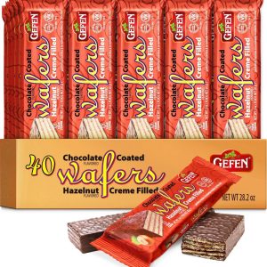 Gefen (40 Pack) Individually Wrapped Dairy Free Chocolate Coated Wafers Filled with Delicious Hazelnut Flavored Cream | Kosher | Lunch Box Friendly