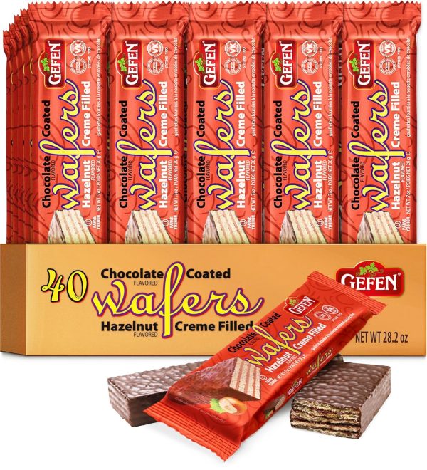 Gefen (40 Pack) Individually Wrapped Dairy Free Chocolate Coated Wafers Filled with Delicious Hazelnut Flavored Cream | Kosher | Lunch Box Friendly