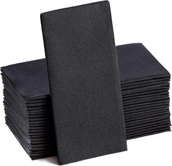 Black Paper Napkins | Linen Feel Guest Disposable Cloth Like Dinner Napkins | Hand Towels | Soft, Absorbent, Paper Hand Napkins for Kitchen, Bathroom, Parties, Weddings, Dinners Or Events | 50 Pack