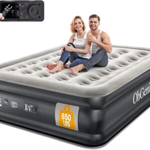 OhGeni Queen Air Mattress with Built in Pump, 18 Raised Comfort Inflatable Mattress, Quiet Surface Portable Blow Up Mattress, Air Bed for Home and Guest, Colchone Inflable, 650 lbs Max