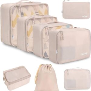 BAGAIL 8 Set Packing Cubes Luggage Organizer Bags for Travel Accessories-Cream