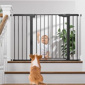 Cumbor 29.7-48" Baby Gate for Stairs, Mom's Choice Awards Winner-Dog Gate for Doorways, Auto Close Safety Pet Gate for Dogs Indoor, Easy Install Pressure Mounted Child Gate with Walk Thru Door, Black