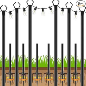 6 Pack String Light Poles, Outdoor String Light Pole 10 ft Forked Metal Light Pole with Adjustable Outdoor Light Stand, Deck, Backyard, Garden, Wedding, Rustproof and Sturdy with Hooks