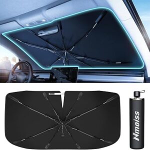 [2025 Upgrade] Nmoiss Windshield Sun Shade Umbrella - [Vinyl Coating Heat Shield] Protect Car from Sun Rays & Heat Damage Keep Cool and Protect Interior, Spring Structure Edge Medium 56" L x 31" W