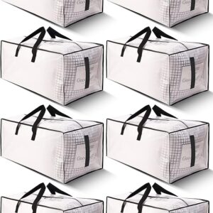 8 Pack Large Strong Moving Bags with Zippers & Carrying Handles - Water-Resistant - Heavy Duty Storage Tote for Space Saving, Fold Flat, Alternative to Moving Box (Semi-Transparent)