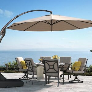 Grand patio 11FT Cantilever Umbrella with Base Outdoor Large Round Aluminum Offset Umbrella for Patio Garden Backyard (Champagne, 11 FT)