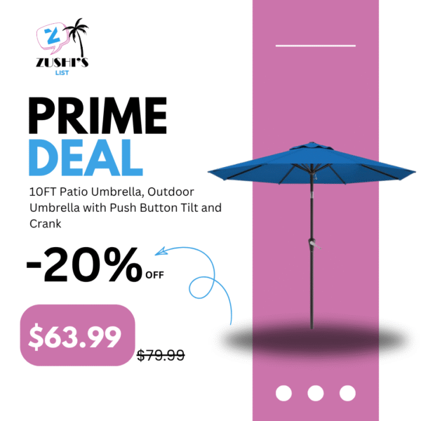 10FT Patio Umbrella, Outdoor Umbrella with Push Button Tilt and Crank, 8 Sturdy Ribs, UV Protection & Waterproof Market Umbrella for Pool, Backyard, Beach,Deck(Royal Blue)