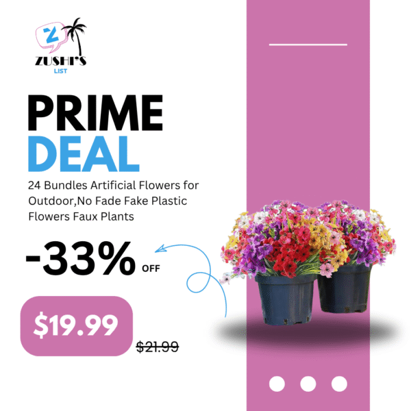 24 Bundles Artificial Flowers for Outdoor,No Fade Fake Plastic Flowers Faux Plants for Decoration Hanging Planters Indoor Outside Garden Porch Window Box Home Wedding Farmhouse