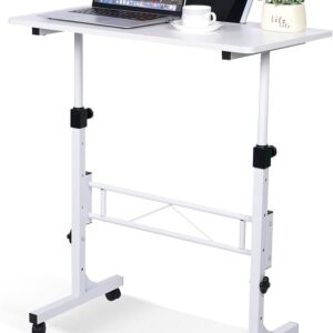 KLSMYHOKI Standing Desk Adjustable Height, Mobile Stand Up Desk with Wheels Small Computer Desk Rolling Desks, Portable Laptop Desk White Standing Table Home Office Desks 16"x31.5" Height 27"-43.5"