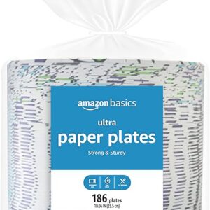 Amazon Basics Ultra Paper Plates, 10.06 Inch, Disposable, 372 Count (2 pack of 186), (Previously Encore)