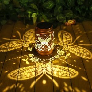 Butterfly Solar Lanterns Outdoor Waterproof Hanging Solar Lights Birthday Gifts for Women Men Mom Metal Decorative LED Lantern Outside for Garden Decor, Yard, Patio, Lawn, Porch, Backyard
