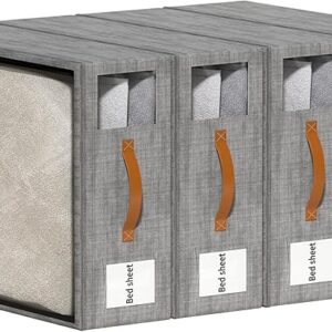Aokeyee Bed Sheet Organizers and Storage, 4 Pack Foldable Closet Organizer and storage, Sheets Set Folder for Bedding Sheets, Duvet Covers and Pillow Cases (Grey)
