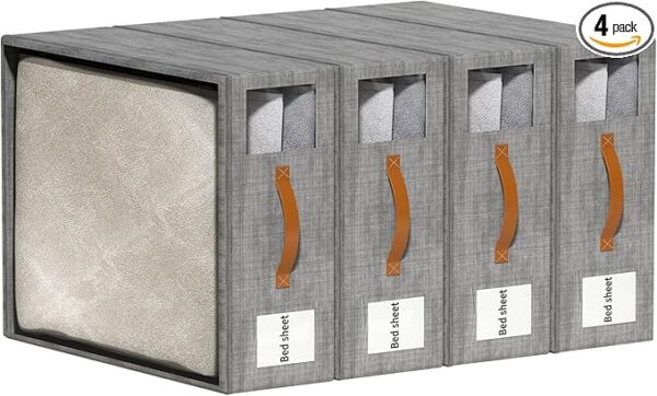 Aokeyee Bed Sheet Organizers and Storage, 4 Pack Foldable Closet Organizer and storage, Sheets Set Folder for Bedding Sheets, Duvet Covers and Pillow Cases (Grey)