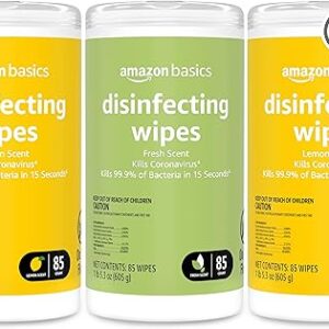 Amazon Basics Wipes, Lemon & Fresh Scent, Sanitizes, Cleans & Deodorizes, 255 Count (3 Packs of 85)