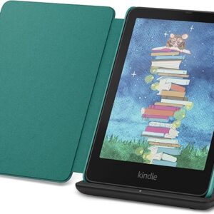 Introducing Amazon Kindle Colorsoft Signature Edition Essentials Bundle including Kindle Colorsoft Signature Edition (32GB)- Black, Plant-Based Leather Cover-Jade and Wireless Charging Dock