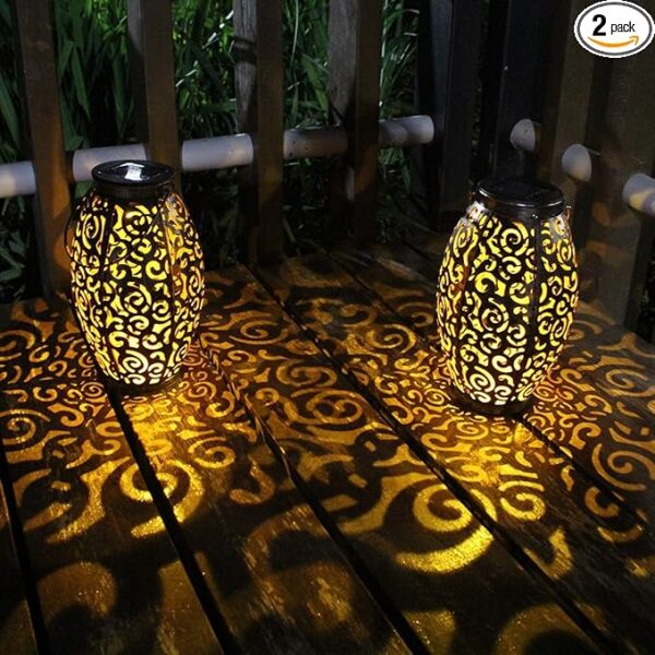 esgarden 2 Pack Upgraded 15 Lumens Outdoor Lanterns Gardening Gifts Patio Solar Lantern Hanging Powered Lights Waterproof Decorative Lamp Tabletop Decor Outside Decorations Table Christmas Gift Bronze