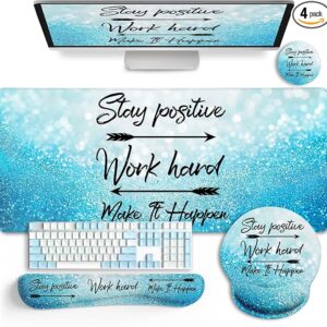 Desk Mat Pad, XXL Large Gaming Mouse Pad with Wrist Rest Wrist Support, Ergonomic Mouse Pad, Keyboard Wrist Rest, Coaster, Home Office Desk Accessories Decor Supplies, Stay Positive