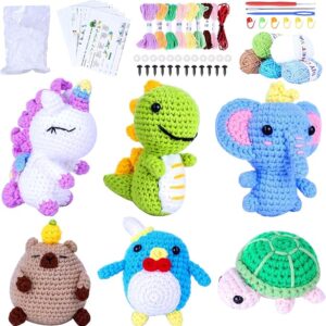 BOLDNOVA 6PCS Crochet Kit for Beginners, Knitting Kit with Step-by-Step Video Tutorials, Beginner Crochet Kit for Adults, Crochet Animal Kit for Beginners Kids, Complete Kit Included 6 Cute Animals