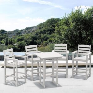 SERWALL 5 Pieces Adirondack Bar Chairs Set, HDPE Adirondack Barstools Chairs with Bar Pub Table, Outdoor Patio Bar Furniture Set for Bistro, Balcony, Poolside, Garden, White