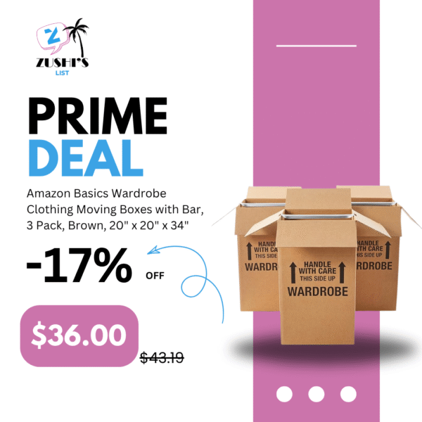 Amazon Basics Wardrobe Clothing Moving Boxes with Bar, 3 Pack, Brown, 20" x 20" x 34"
