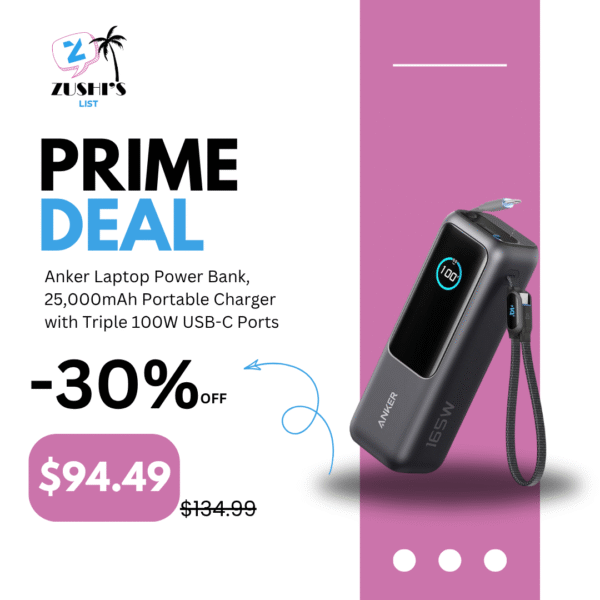 Anker Laptop Power Bank, 25,000mAh Portable Charger with Triple 100W USB-C Ports, Built-in and Retractable Cables, for iPhone 16/15 Series, MacBook, Samsung, and More (Flight-Approved)