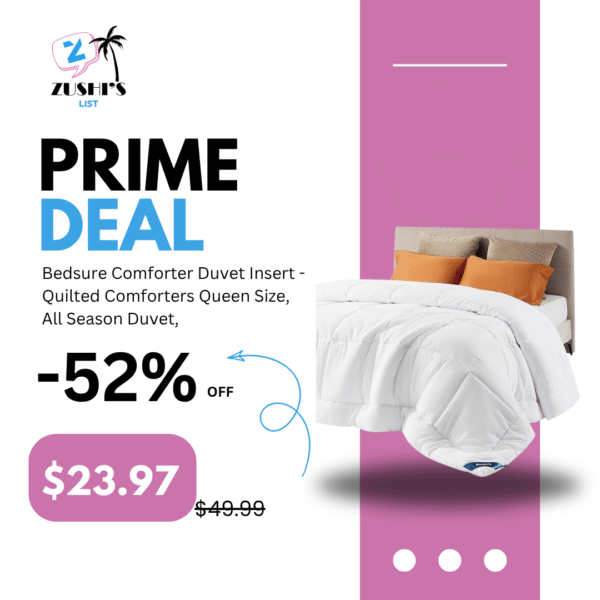 Bedsure Comforter Duvet Insert - Quilted Comforters Queen Size, All Season Duvet, Down Alternative Bedding, with 8 Tabs, Gifts for Women/Men, White, Queen 88 x 88 Inches