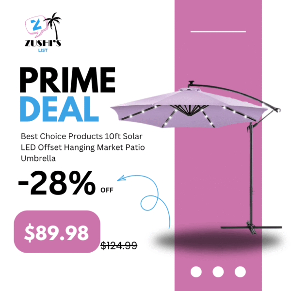 Best Choice Products 10ft Solar LED Offset Hanging Market Patio Umbrella for Backyard, Poolside, Lawn and Garden w/Easy Tilt Adjustment, Polyester Shade, 8 Ribs - Lavender
