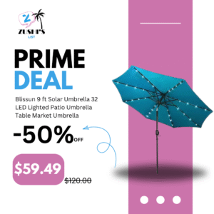 Blissun 9 ft Solar Umbrella 32 LED Lighted Patio Umbrella Table Market Umbrella with Tilt and Crank Outdoor Umbrella for Garden, Deck, Backyard, Pool and Beach (Cerulean)
