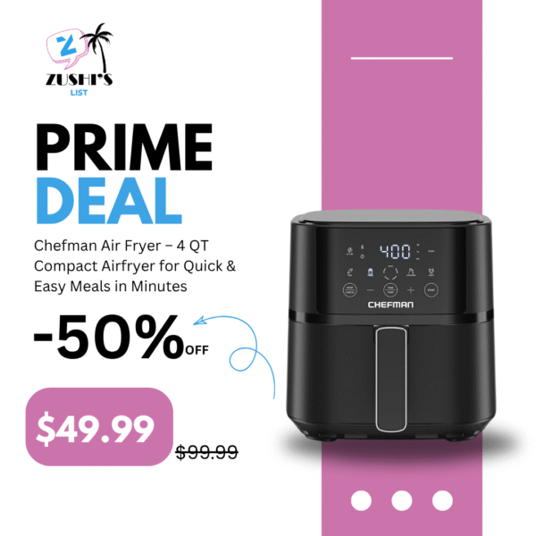 Chefman Air Fryer – 4 QT Compact Airfryer for Quick & Easy Meals in Minutes, Features Hi-Fry Technology for Extra Crisp, Touchscreen Controls with 4 Presets, Nonstick & Dishwasher Safe Basket - Black