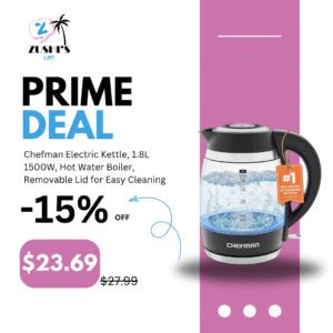 Chefman Electric Kettle, 1.8L 1500W, Hot Water Boiler, Removable Lid for Easy Cleaning, Auto Shut Off, Boil-Dry Protection, Stainless Steel Filter, BPA Free, Borosilicate Glass Electric Tea Kettle