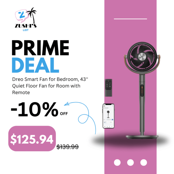 Dreo Smart Fan for Bedroom, 43'' Quiet Floor Fan for Room with Remote, 120°+105° Smart Oscillating Standing Fans with Wi-Fi/Voice Control, Works with Alexa/Google, 6 Modes, 8 Speeds, Grey