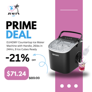 EUHOMY Countertop Ice Maker Machine with Handle, 26lbs in 24Hrs, 9 Ice Cubes Ready in 6 Mins, Auto-Cleaning Portable Ice Maker with Basket and Scoop, for Home/Kitchen/Camping/RV. (Black)