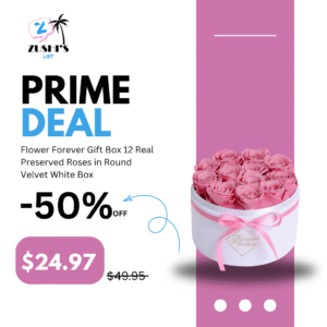 Flower Forever Gift Box 12 Real Preserved Roses in Round Velvet White Box, Handmade, Rose Petals, Birthday, Marriage, Anniversary, Graduation - Pink