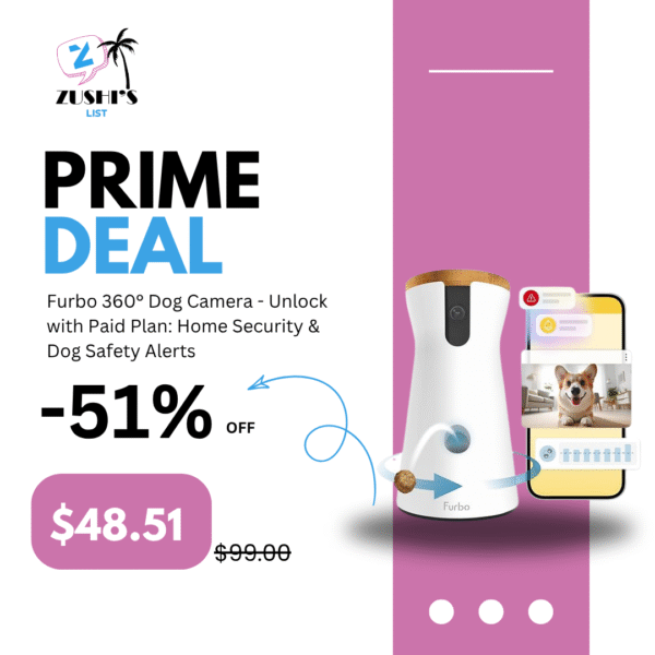 Furbo 360° Dog Camera - Unlock with Paid Plan: Home Security & Dog Safety Alerts, Rotating Pet Treat Dispenser w/ 2-Way Speaker, Smart Indoor Cam w/Phone App (3mo Minimum Subscription Required)