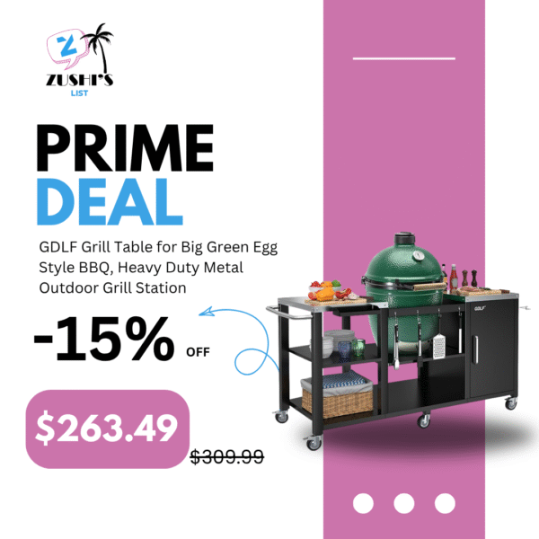 GDLF Grill Table for Big Green Egg Style BBQ, Heavy Duty Metal Outdoor Grill Station Prep Table with Storage,Compatible with Large Big Green Egg,Kamado Joe Classic